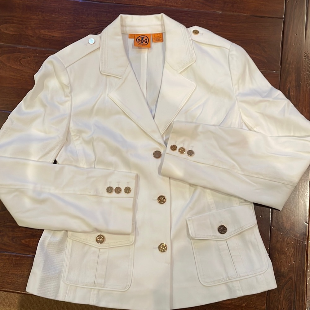Tory Burch cotton off-white unlined blazer NWOT Size 12